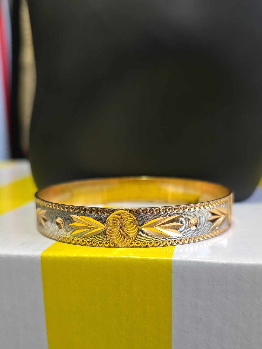 Elegant Two-Tone Gold and Silver Floral Bangle #0907